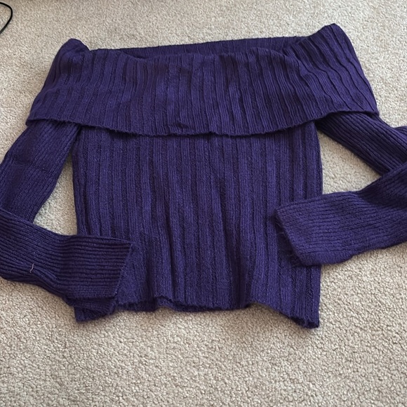 Worthington Purple Ribbed Off-Shoulder Sweater Women’s size small NWT - Picture 7 of 8